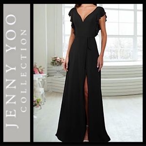 Jenny Yoo Women's Alanna Flutter Sleeve Open Back Long Chiffon Gown